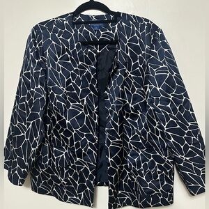 Pendleton Womens Blazer Silk Blend‎ Navy White Abstract Print Jacket 16 Petite